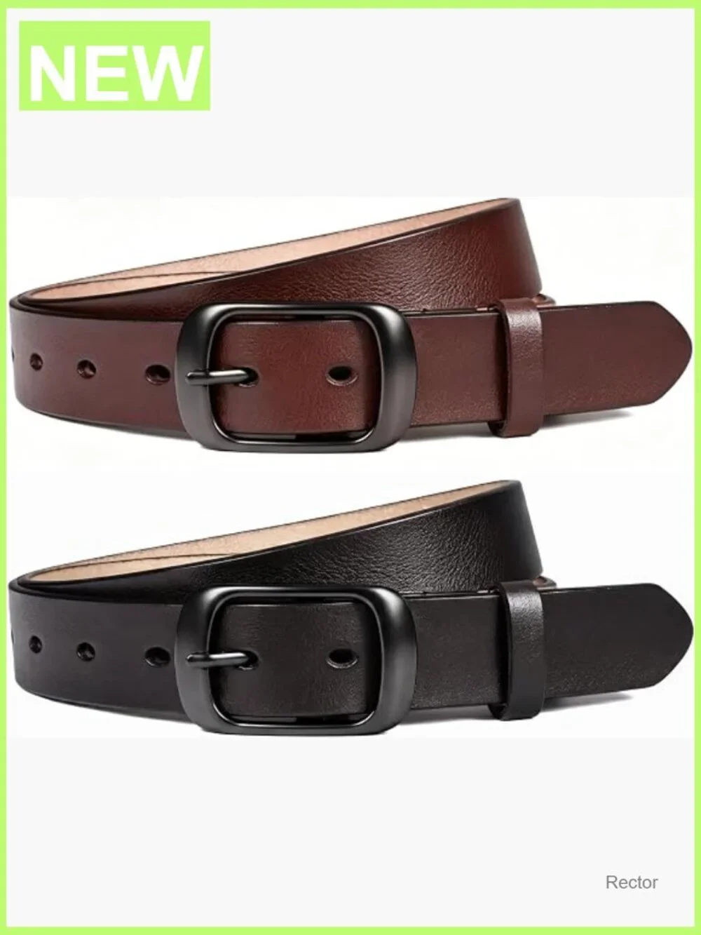 Genuine Leather Belt 2-Pack, Classic Pin Buckle, 1.1